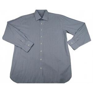 Enzone Mens Button Up Blue Purple Checkered Shirt Large 16-16.5